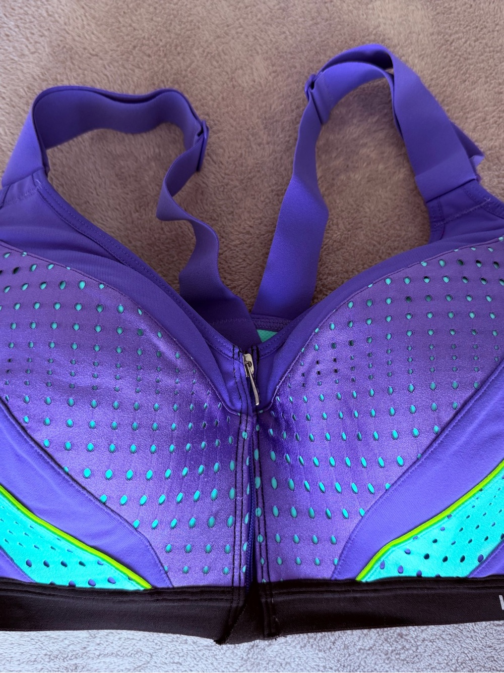 Victoria's Secret Purple Front-Zip Sports Bra with Aqua Accents